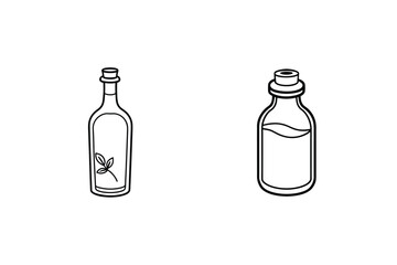 Black and white line art of two bottles liquid plant