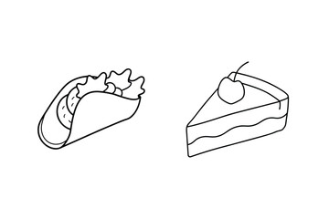 Taco and slice of cake lettuce tomato