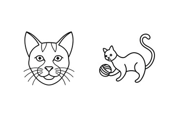 Feline face and playful cat with yarn ball kitten animal