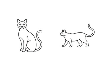Black outline cats sitting and walking feline animal