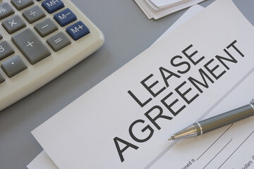 Lease agreement is shown using the text as business and financial concept