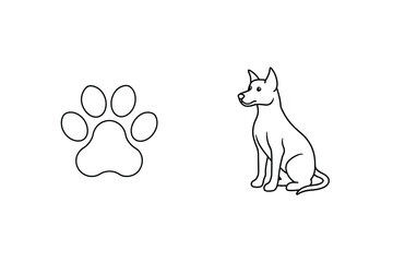 Sitting dog and paw print outline animal
