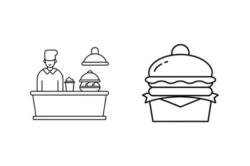 Chef serving burger and fries fast food restaurant