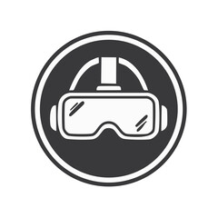 Obraz premium Virtual Reality Headset Icon in Black and White Circle Modern Technological Design