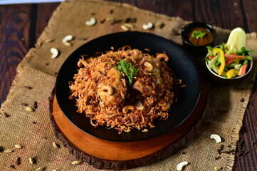 Authentic Chicken Mandi Rice with Roasted Chicken Saffron Rice and Traditional Spices Premium Food Photography
