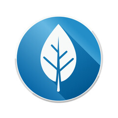Eco-Friendly Icon White Leaf on Blue Circle Symbolizing Natural Energy and Environmental Awareness