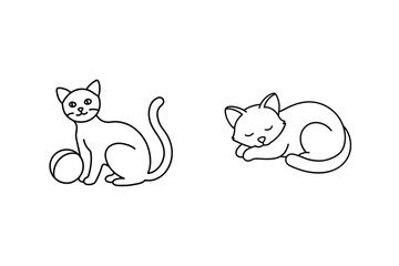 Two cats one playing one sleeping kitten ball