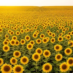 Vast Sunflower Field at Sunset: Golden Hour, Vibrant Yellow Blooms, Serene Summer Landscape
