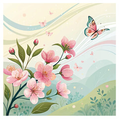 abstract nature spring Background; spring flower and butterfly