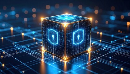 Abstract 3D cube with glowing circuit board design