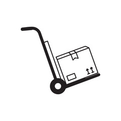 Monochrome Illustration of a Hand Truck with a Box Conveying Shipping and Delivery Services in a Simple Graphic Style