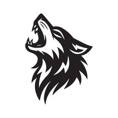 Silhouette of a Howling Wolf Head Fiercely Displaying Prominent Teeth and Intense Eyes, Expressing Raw Power and Untamed Spirit