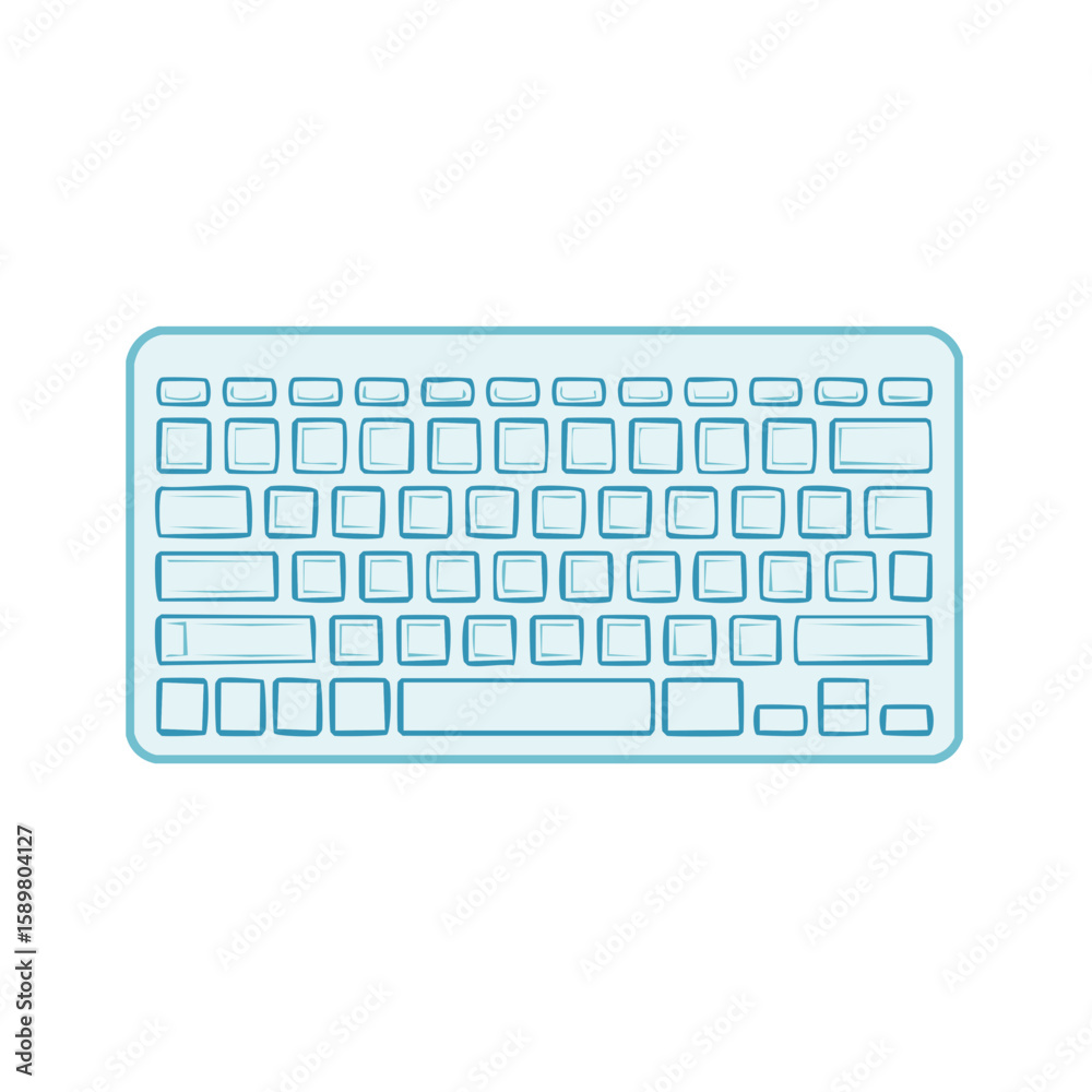 Poster light blue computer keyboard drawing isolated, keys and buttons design element