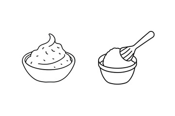 Whipped cream and mashed potatoes in bowls spoon food