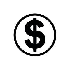 Obraz premium Isolated dollar sign coin. Black symbol. Money, currency, financial symbol. Round, circle, simple design.