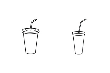 Two stylized cups with straws drink beverage