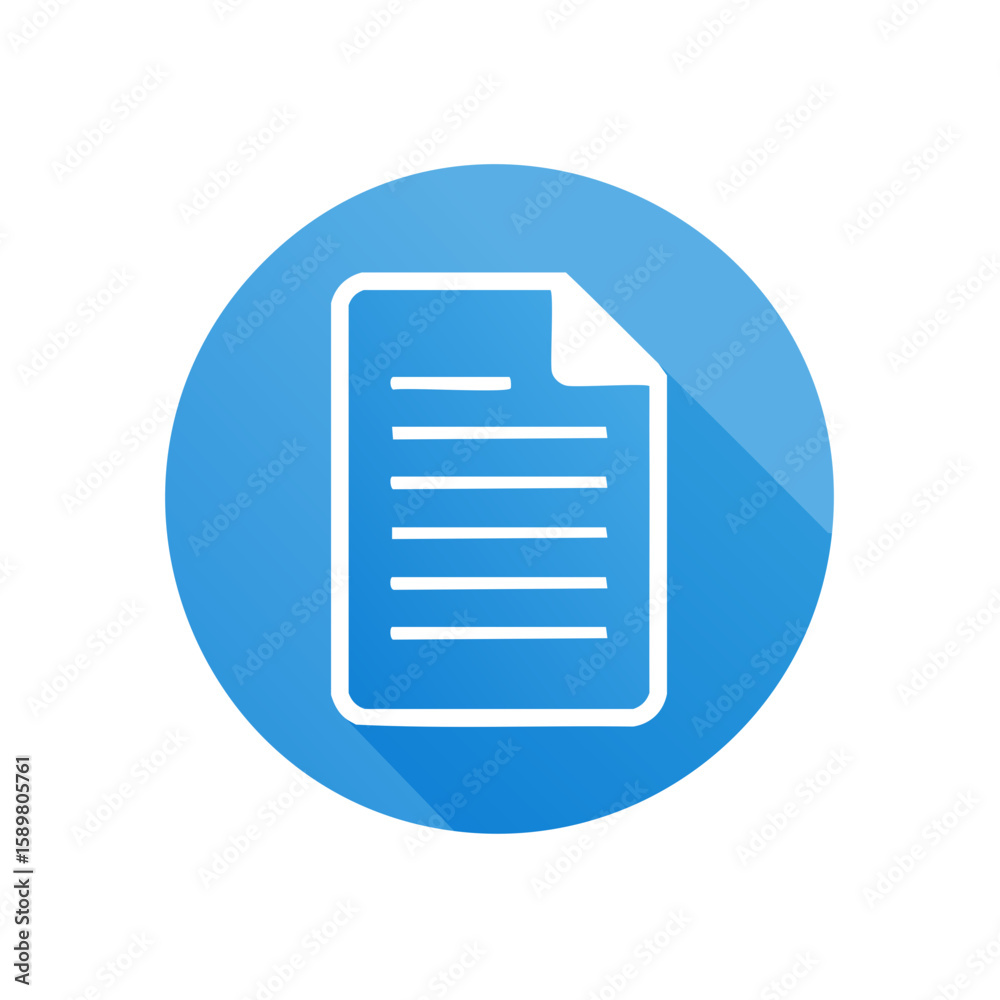 Fototapete document icon with text lines on blue circle background, vector file symbol for user interface