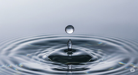 High-Speed Water Drop Photography, Capturing the Perfect Ripple Effect, Serene Water Droplet: A Minimalist Symbol of Purity and Clarity