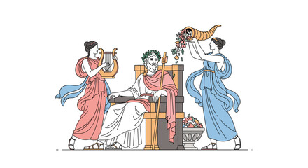 Obraz premium Ancient greek artistic depiction of a royal court celebration and musical performance