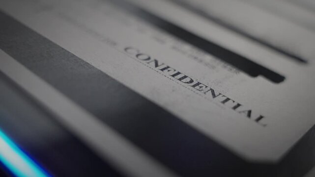 Close up on scanner tray as confidential document is scanned or photocopied. Stealing national secret reports and classified sensitive files. Compromising surveillance and intelligence data to public
