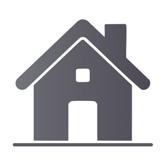 Fototapeta premium Simple grey house icon with chimney, square window, and open doorway, over home base