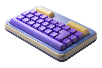 Retro style keyboard with purple and yellow keycaps on a white background