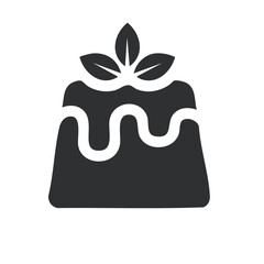 Delicious pudding dessert with sweet sauce and green leaves on top, sweet pudding dessert icon