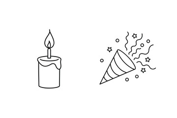 Birthday candle and party popper flame