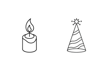 Burning candle and party hat flame celebration