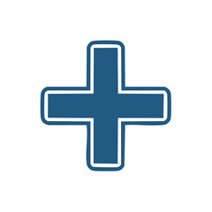 Obraz premium Cartoonish Blue Cross Medical Sign Plus Symbol Math Addition Mark Graphic Shape Icon