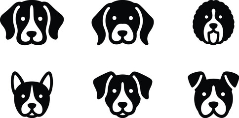 Obraz premium Dog Face Icon Set – Black Vector Silhouettes of Cute Puppy Breeds in Minimal Style