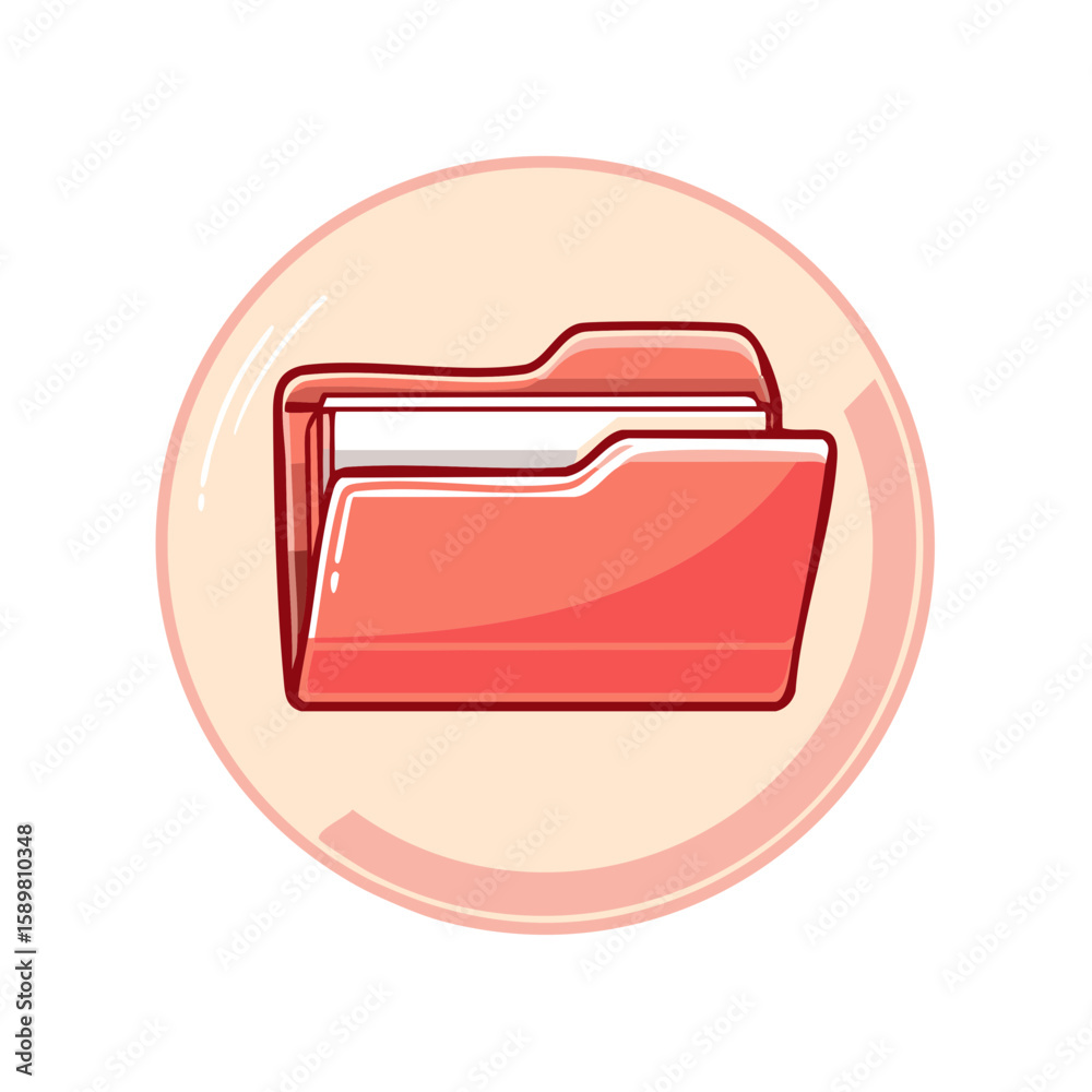 Poster open file folder in a circular frame provides efficient storage and access to digital documents for 