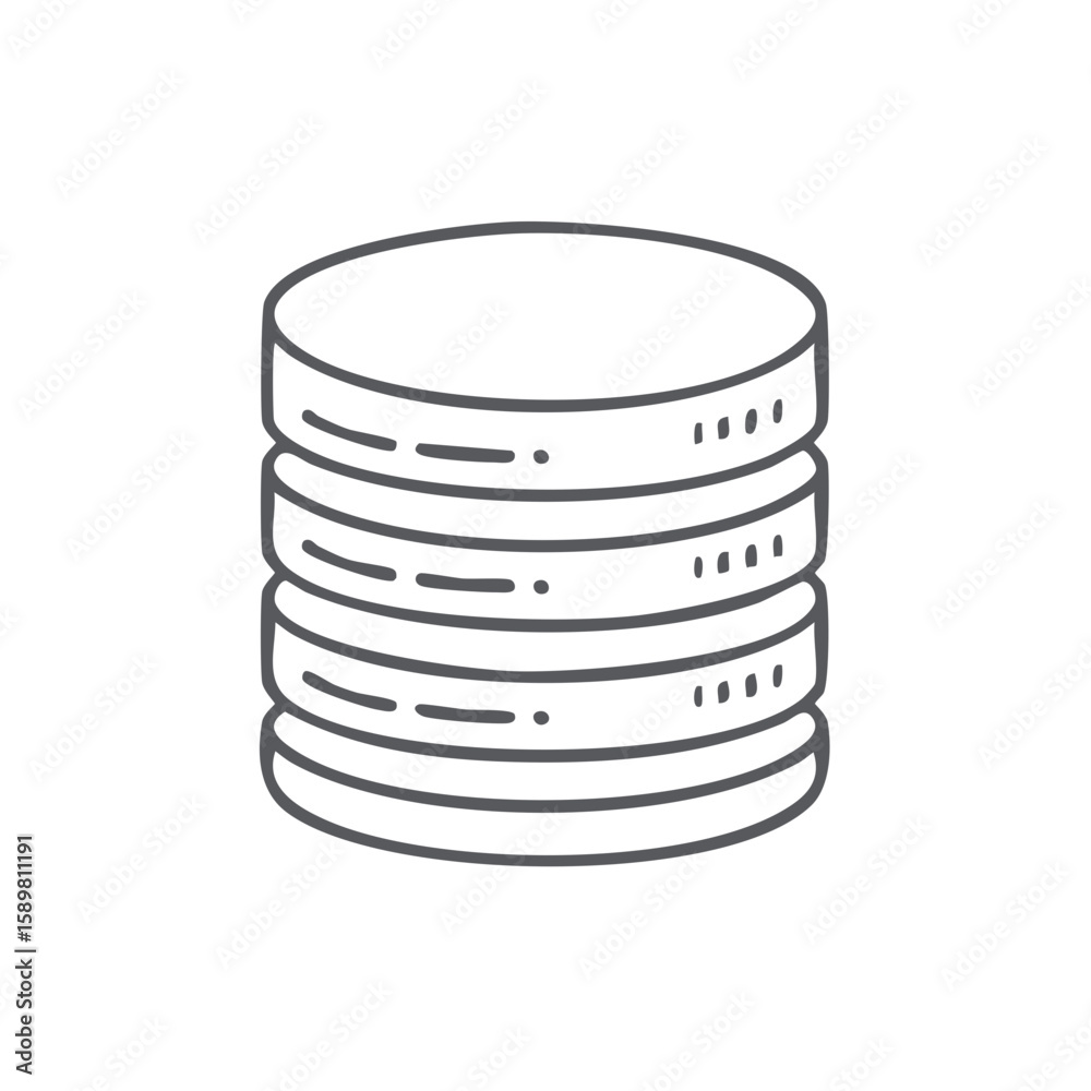 Poster stacked disk array icon, thin line style, minimalist data storage