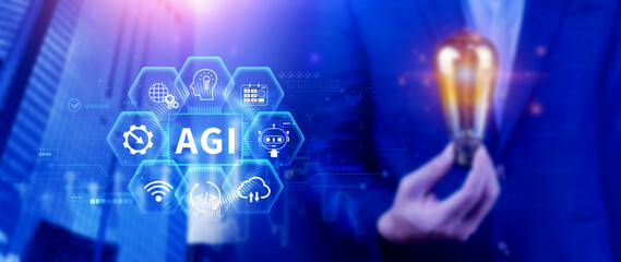 AGI concept, Artificial general intelligence, AI knowledge learning technology, AGI is the future...