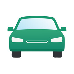 Front View of a Green Car with Headlights Automobile Transportation Vehicle