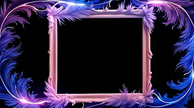 The Feather Border Frame drifting in gentle animations undulates rhythmically, enveloped by a cascade of radiant streaks that whirl and twirl with an electric energy, manifesting a playful