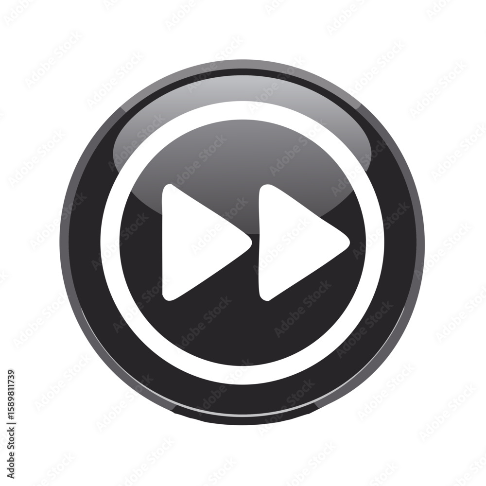 Poster forward navigation button with triangles inside a black circle glossy design.