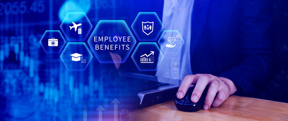 Employee Benefits Career Concept. Business Bonus Work Perks, Fringe benefits for employee...