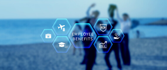 Employee Benefits Career Concept. Business Bonus Work Perks, Fringe benefits for employee...