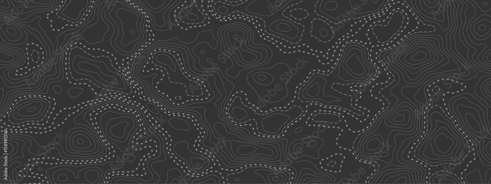Aufkleber  topographic map with contour lines and dotted paths on a dark background creating an abstract pattern modern design element.