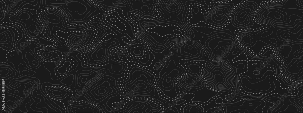 Aufkleber  topographic map with contour lines and dotted paths on a dark background creating an abstract pattern modern design element.