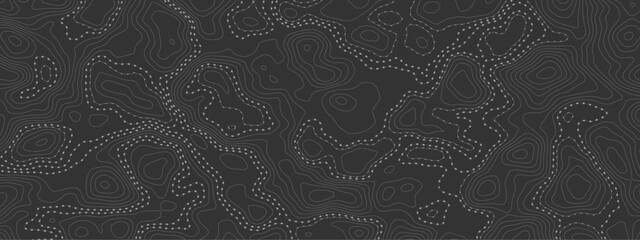  topographic map with contour lines and dotted paths on a dark background creating an abstract pattern modern design element.