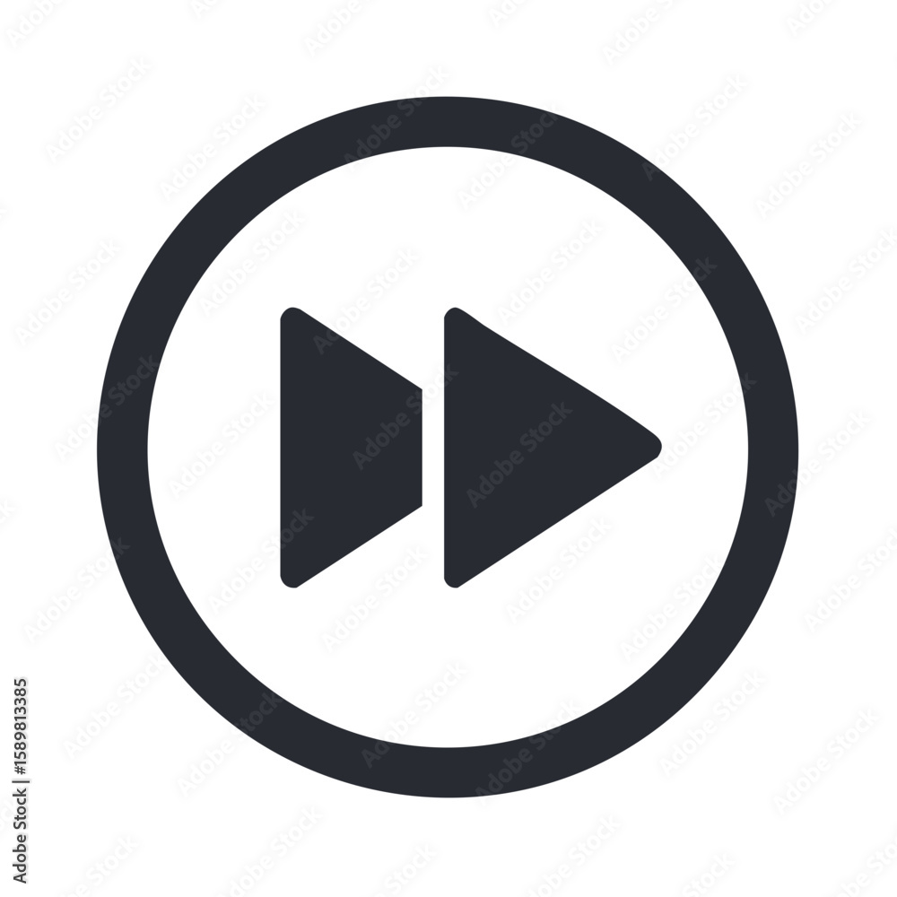 Poster forward media control button or icon in black circle. double arrow graphic design element for fast f