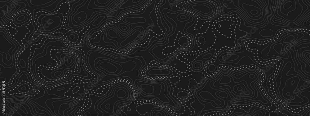 Aufkleber  topographic map with contour lines and dotted paths on a dark background creating an abstract pattern modern design element.