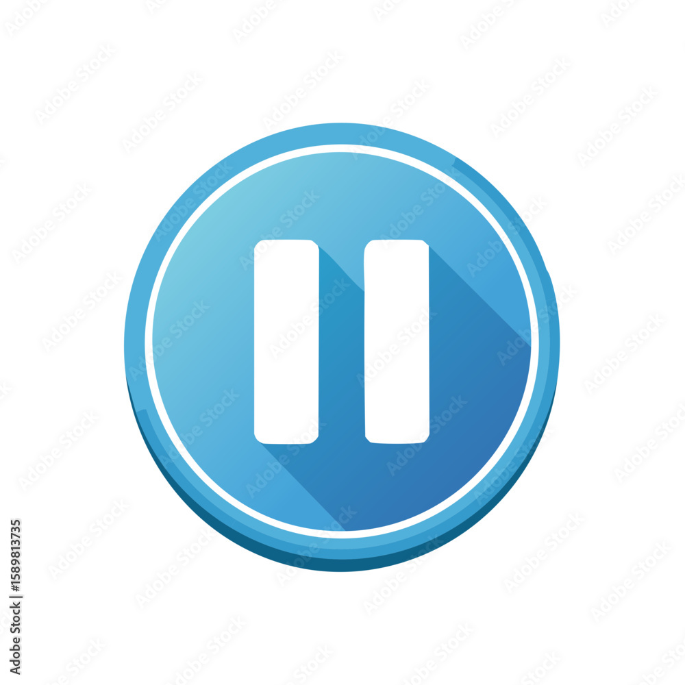 Poster gradient blue pause symbol round icon with long shadow for media player interfaces
