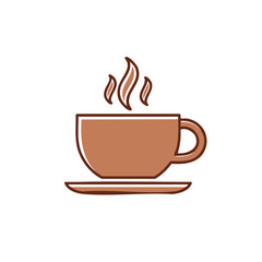 Obraz premium Steaming Coffee Cup on Saucer Simple Line Art Illustration