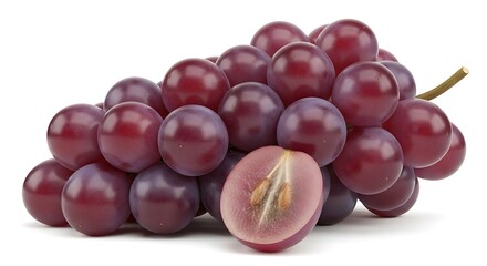 Fototapeta premium Fresh guava fruit, whole and sliced, displayed against a white background.