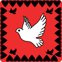 white doves with red hearts