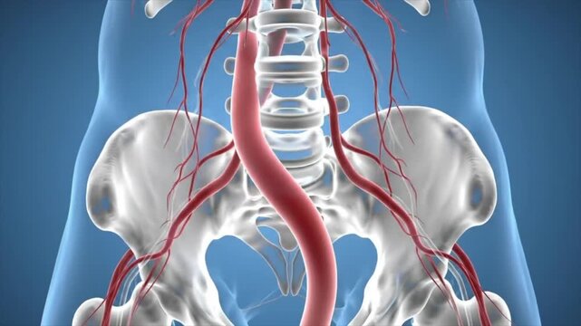 Medical animation of spondylolisthesis showing vertebral slippage in the spine. Anatomy, injury, pain concept.