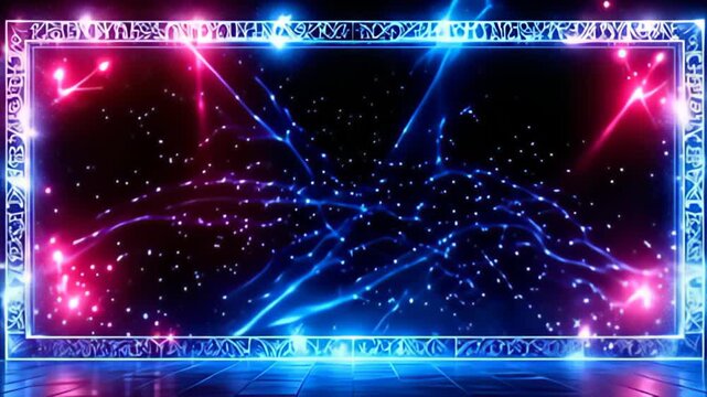 ampere prominent Runic perimeter shot inscribe with radiant glyph circle ampere concentrate of glittering light; radiant teal and magenta blurs shower elegantly, their mesmerize stream